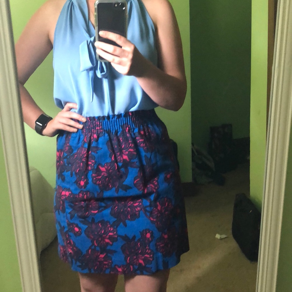J. Crew printed Linen-cotton sidewalk skirt